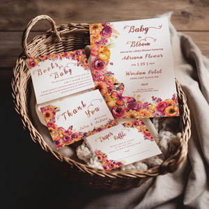 Hot Pink & Orange Baby Shower Bundle | Floral Editable Templates