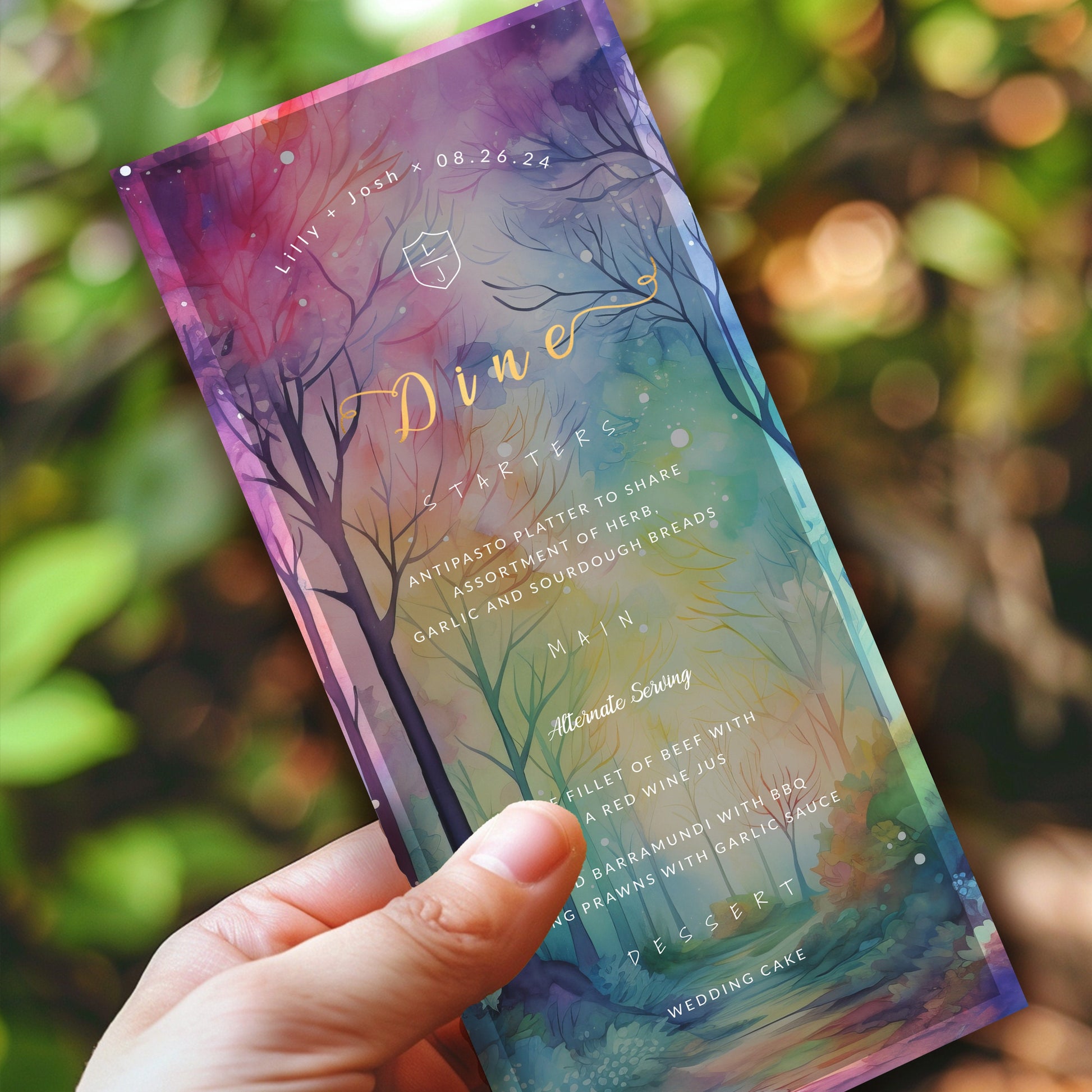 Editable Enchanted Forest Wedding Menu Card | Fairytale Garden Template 4x9in
