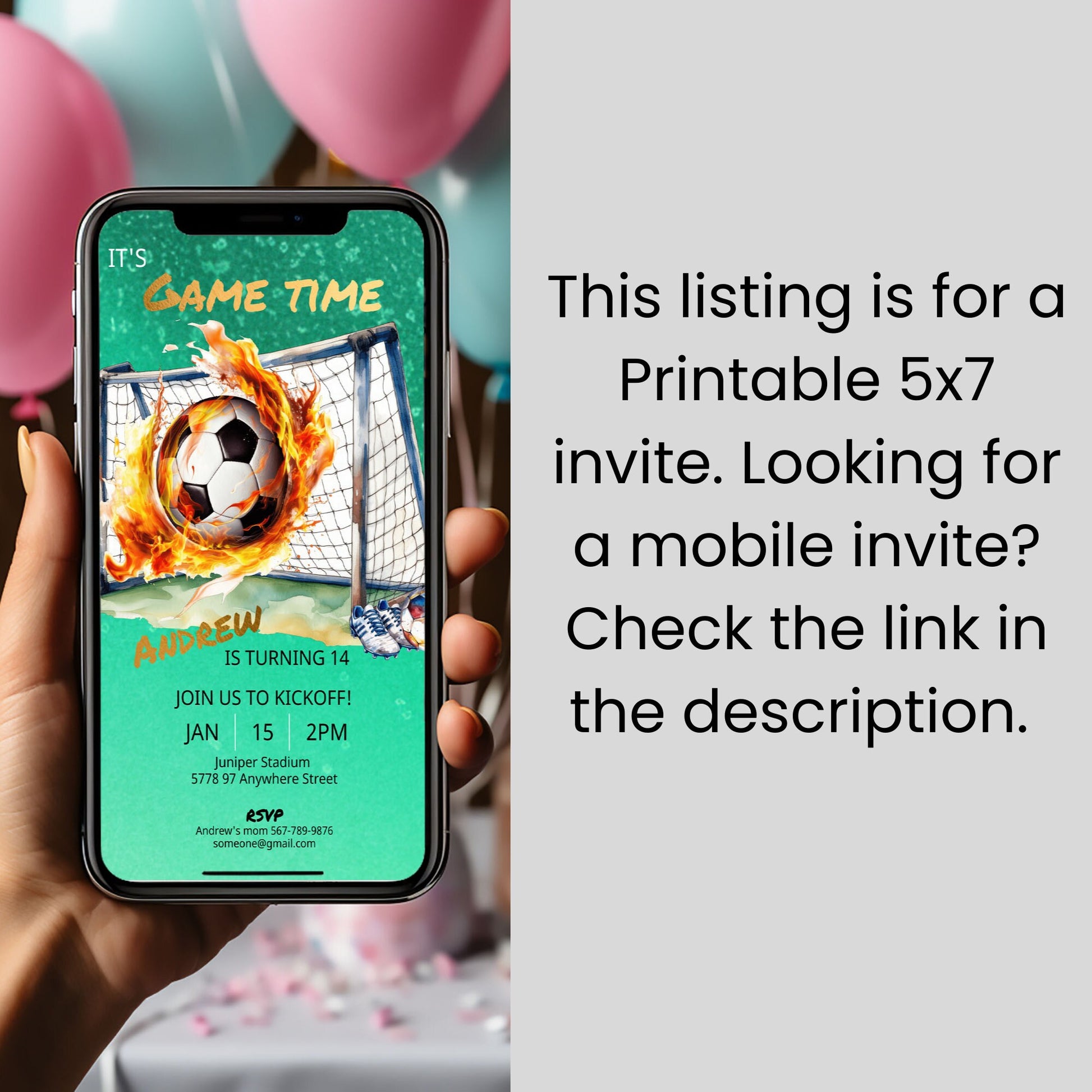 Soccer Birthday Invitation- Teenage Birthday-thank you card-Football party-Editable - Futbol invite Digital Download template