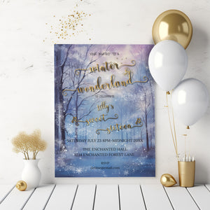 Winter Wonderland Sweet 16 Invitation | Editable Party Template