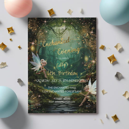 Emerald Green Enchanted Forest Sweet 16 Invitation – Fairytale Editable Template