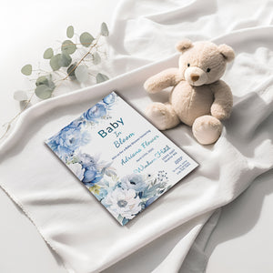 Dusty Blue Floral Baby Shower Invitation | Editable 5x7 Template | Watercolor Digital Download