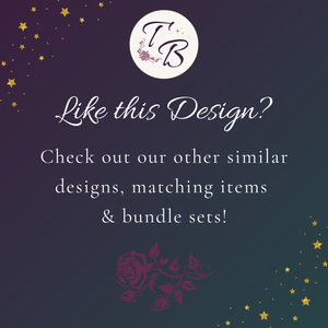 The image is a promotional graphic for a product or service, featuring a question about the design and encouraging viewers to check out other similar designs, matching items, and bundle sets.