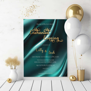 Teal & Gold Wedding Invitation | Elegant Enchanted Evening Template | Editable 5x7 Digital Download