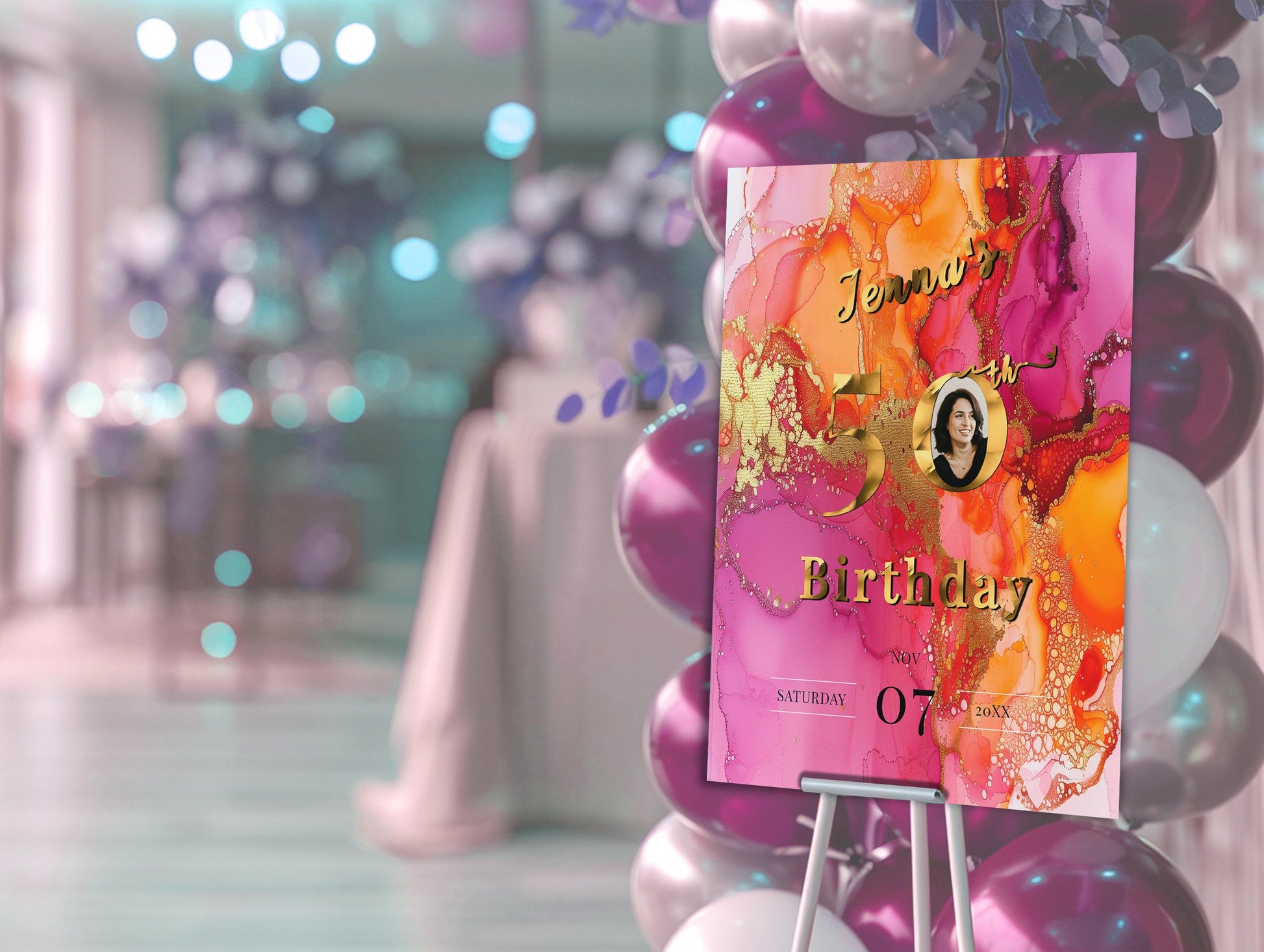 Event Welcome Sign - Editable Photo Template | Instant Download Pink Orange Decor 18x24 & 24x36