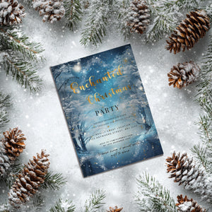 Enchanted Forest Christmas Party Invitation – Elegant Holiday Editable Template