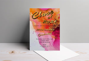 Hot Pink Graduation Invitation – Editable 5x7 Inch Gold Foil Lettering Invite