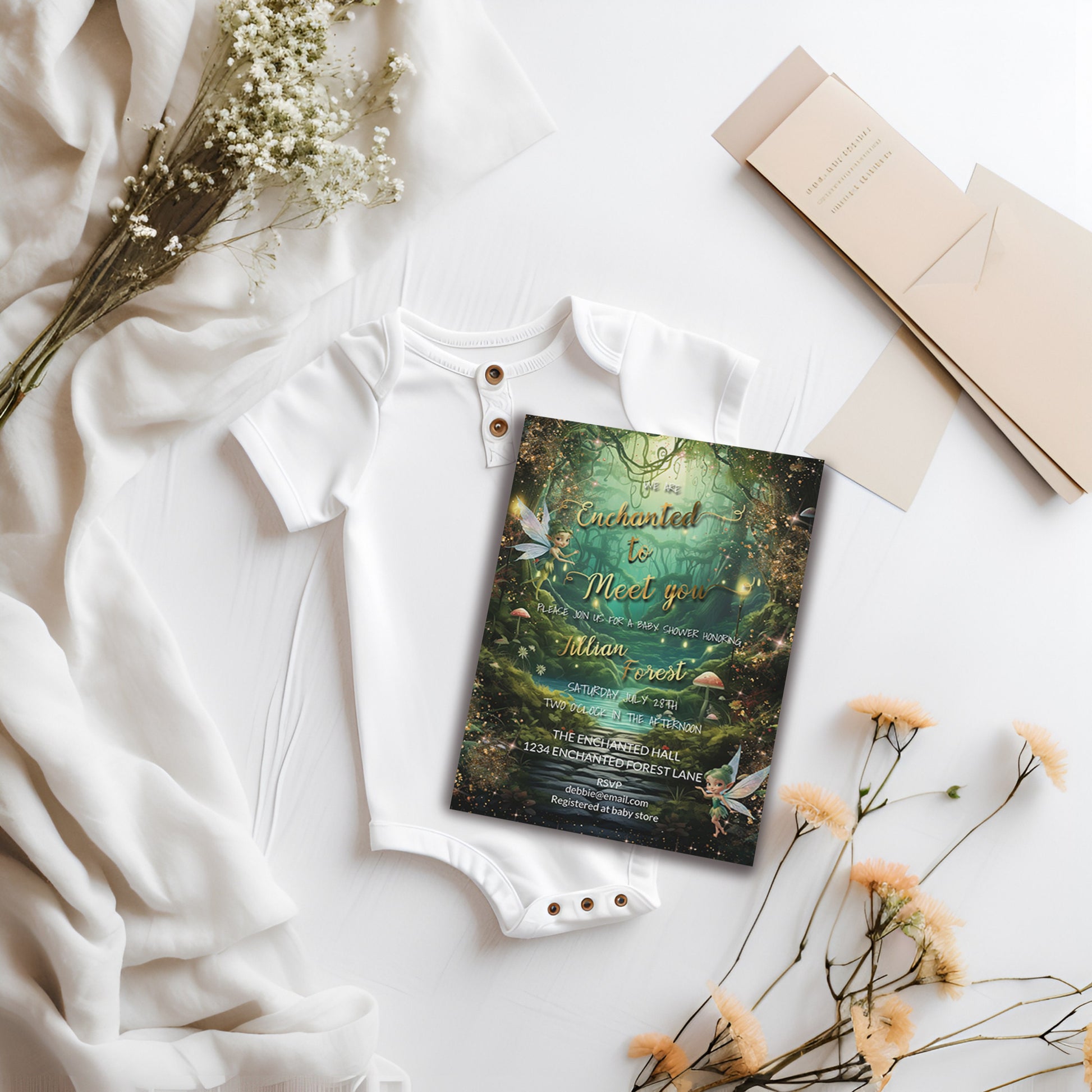 Enchanted to Meet You Baby Shower Invitation – Enchanted Forest Editable Template