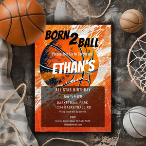 Basketball Birthday Invitation: Grunge Sports Party, Editable 5x7 (Printable Template)