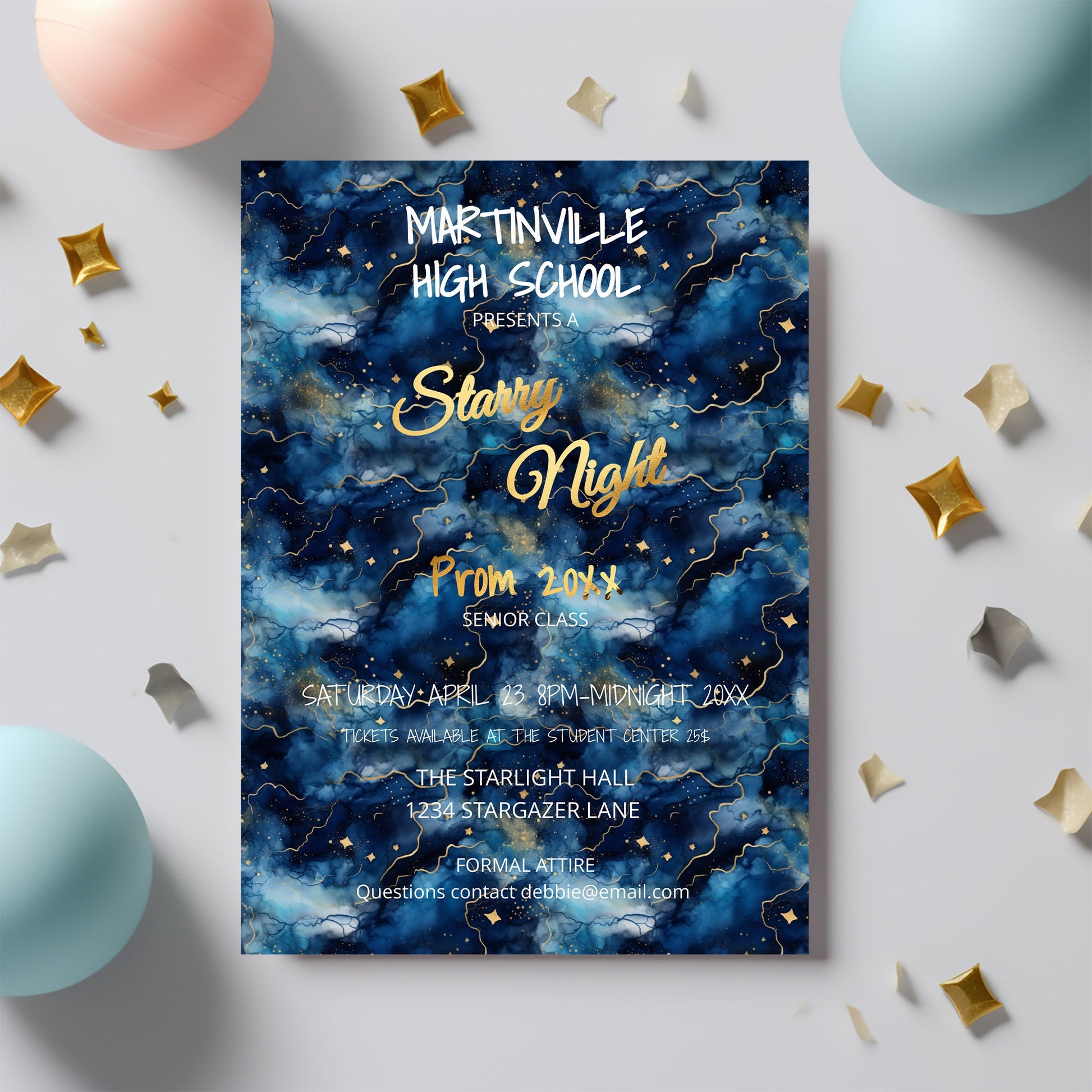 Starry Night Prom Invitation, Flyer & Ticket Bundle | Editable Event Templates | Digital Download