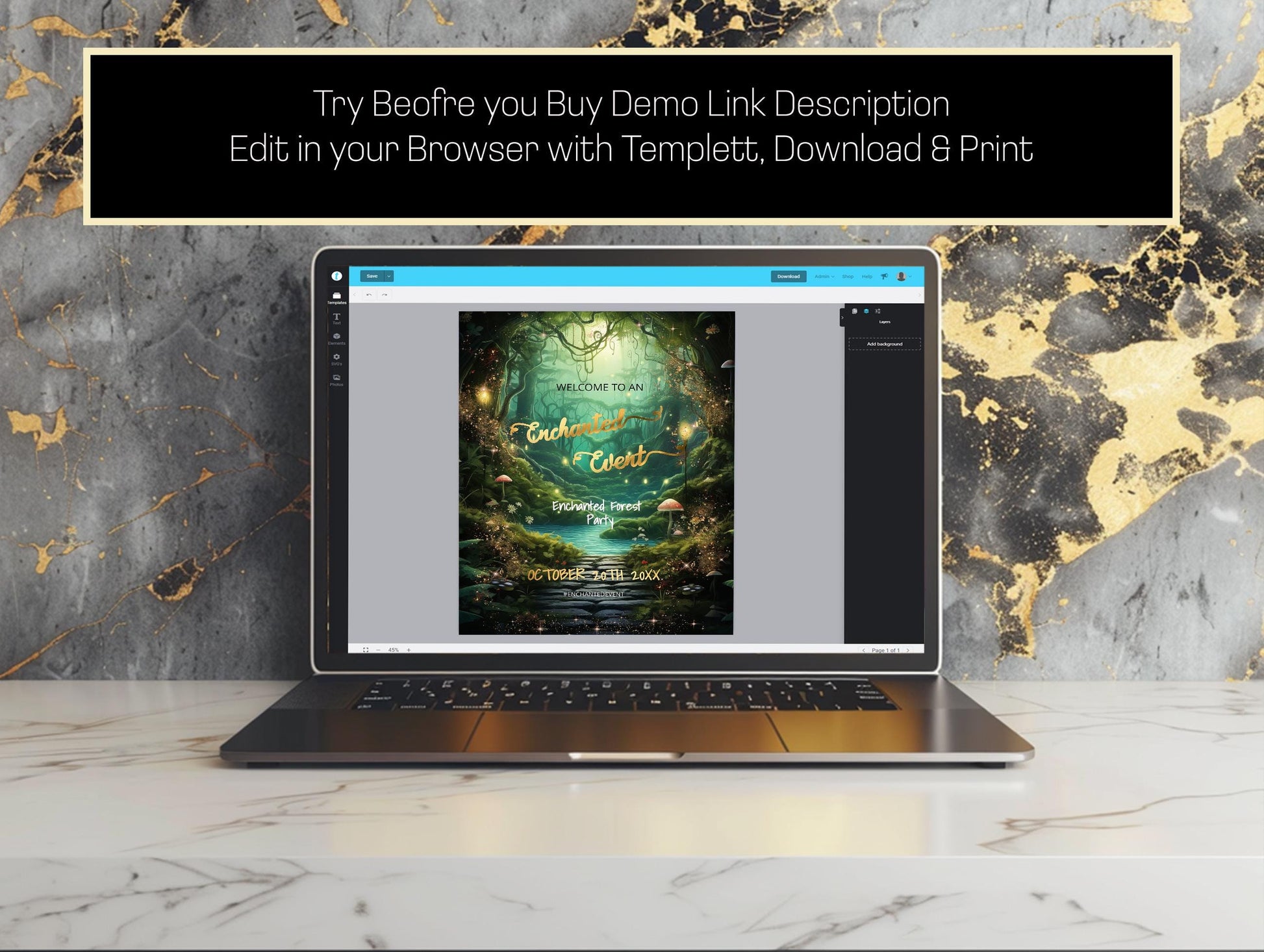 Enchanted Forest Welcome Sign Bundle Template | Editable Digital Party Decor & Poster Set | Fantasy Lux Instant Download