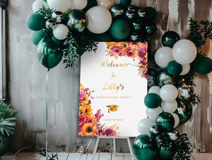 Floral Graduation Welcome Sign: Hot Pink & Gold (Editable Template)