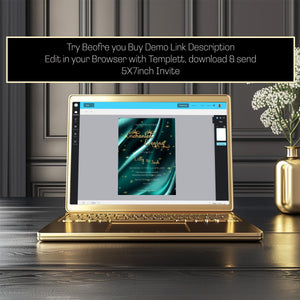 Teal & Gold Wedding Invitation | Elegant 5x7 Editable Template | Digital Download