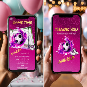 Pink Soccer Birthday Mobile Invite Template: Teen/Kids (Digital)