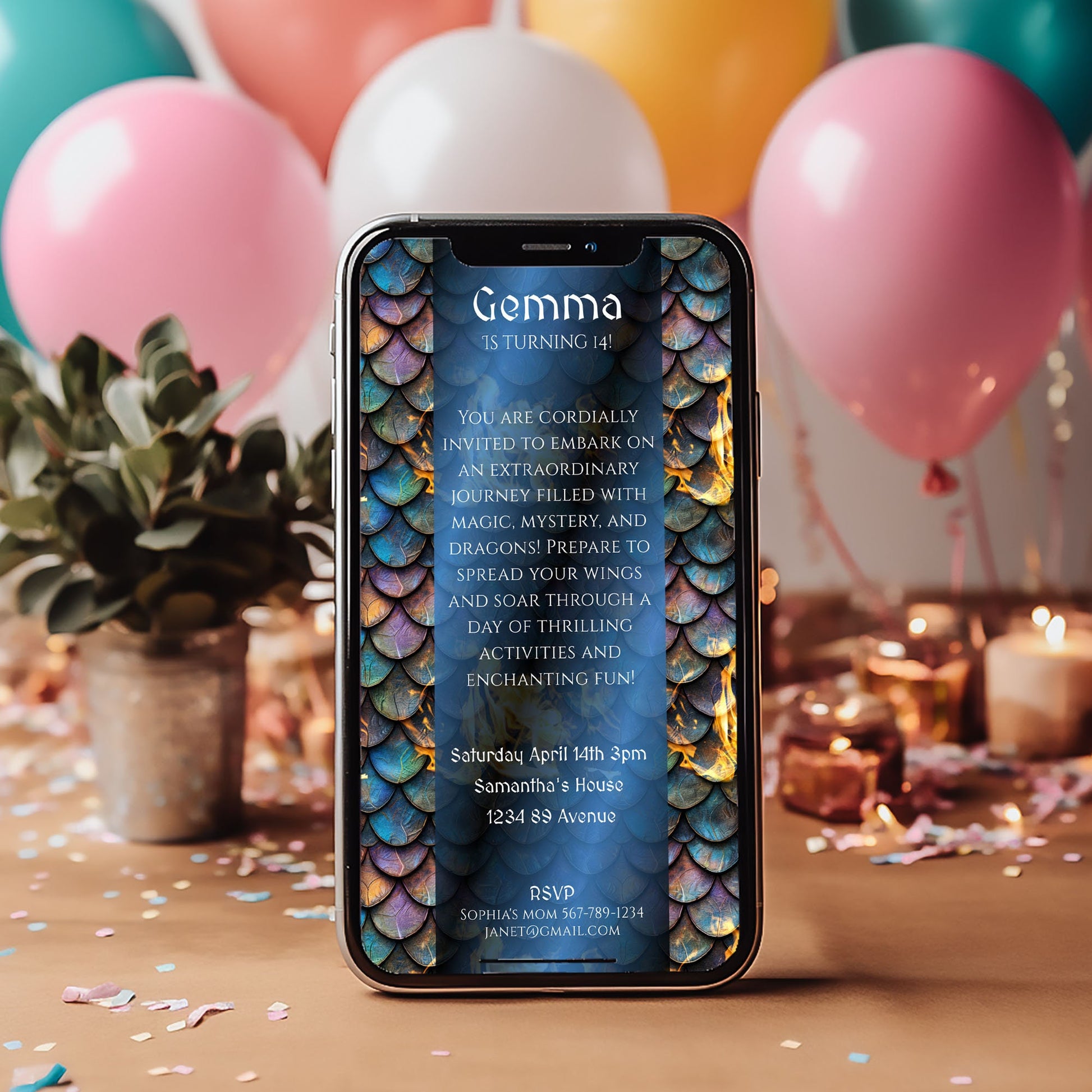Dragon Birthday Invitation - Editable Fantasy Party Invite | Mobile E-Vite Template 1080x1920px