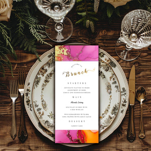 Hot Pink & Orange Brunch Menu Template – Editable Party Design | Fiesta Theme