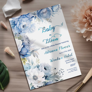 Dusty Blue Floral Baby Shower Invitation | Editable Template | Watercolor Digital Download