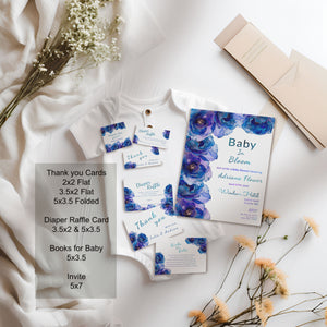 Blue Baby in Bloom Shower Bundle | Editable Invitations, Signs & Cards | Alcohol Ink Templates