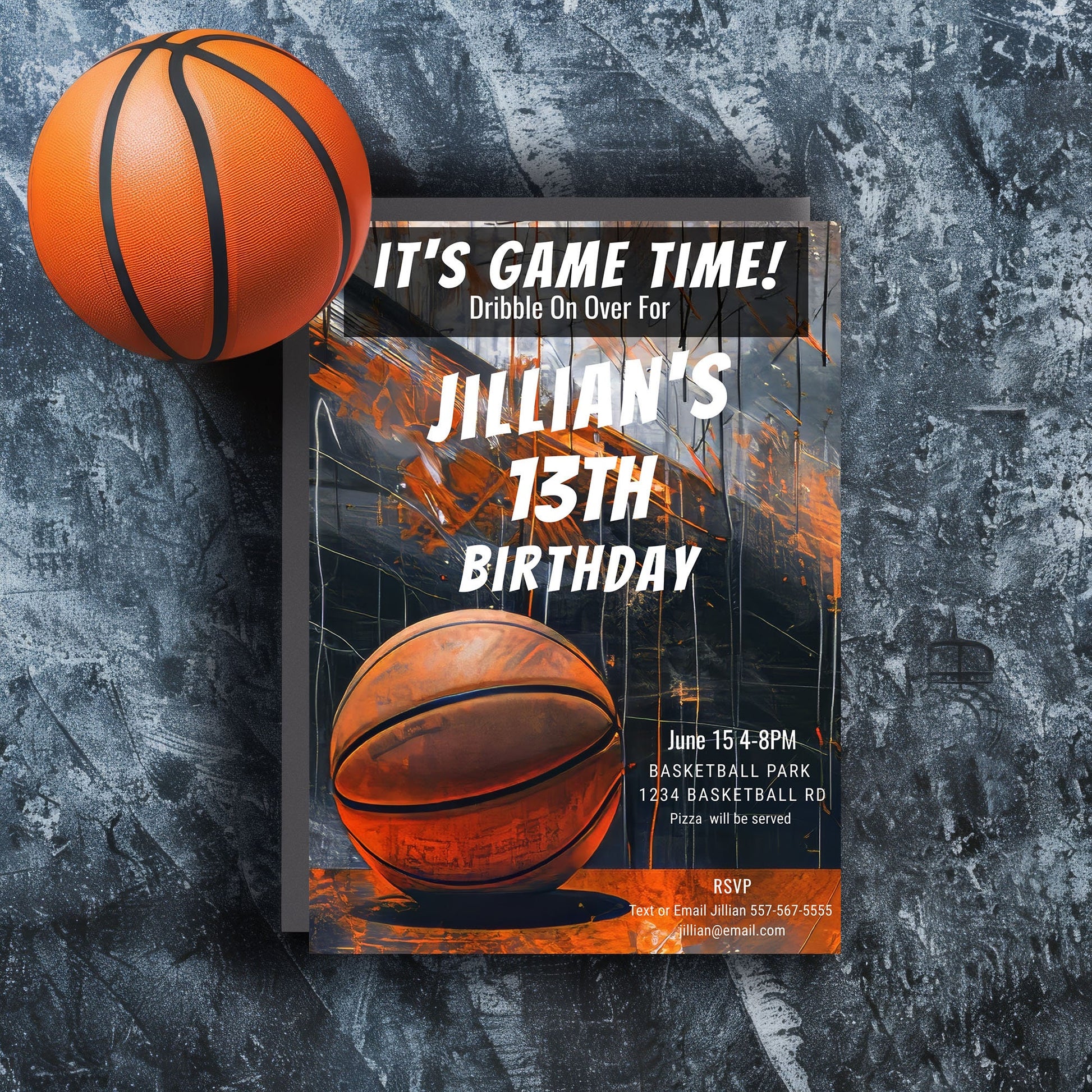 Basketball Birthday Invitation: Rustic Grunge, Editable 5x7 (Printable Template)