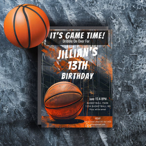 Basketball Birthday Invitation: Rustic Grunge, Editable 5x7 (Printable Template)