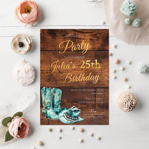 Turquoise Cowgirl Birthday Invitation: Rustic Western Party (Printable)