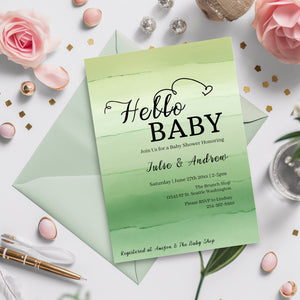 Sage Green Baby Shower Invitation | Minimalist Editable 5x7 Template | Modern Digital Download