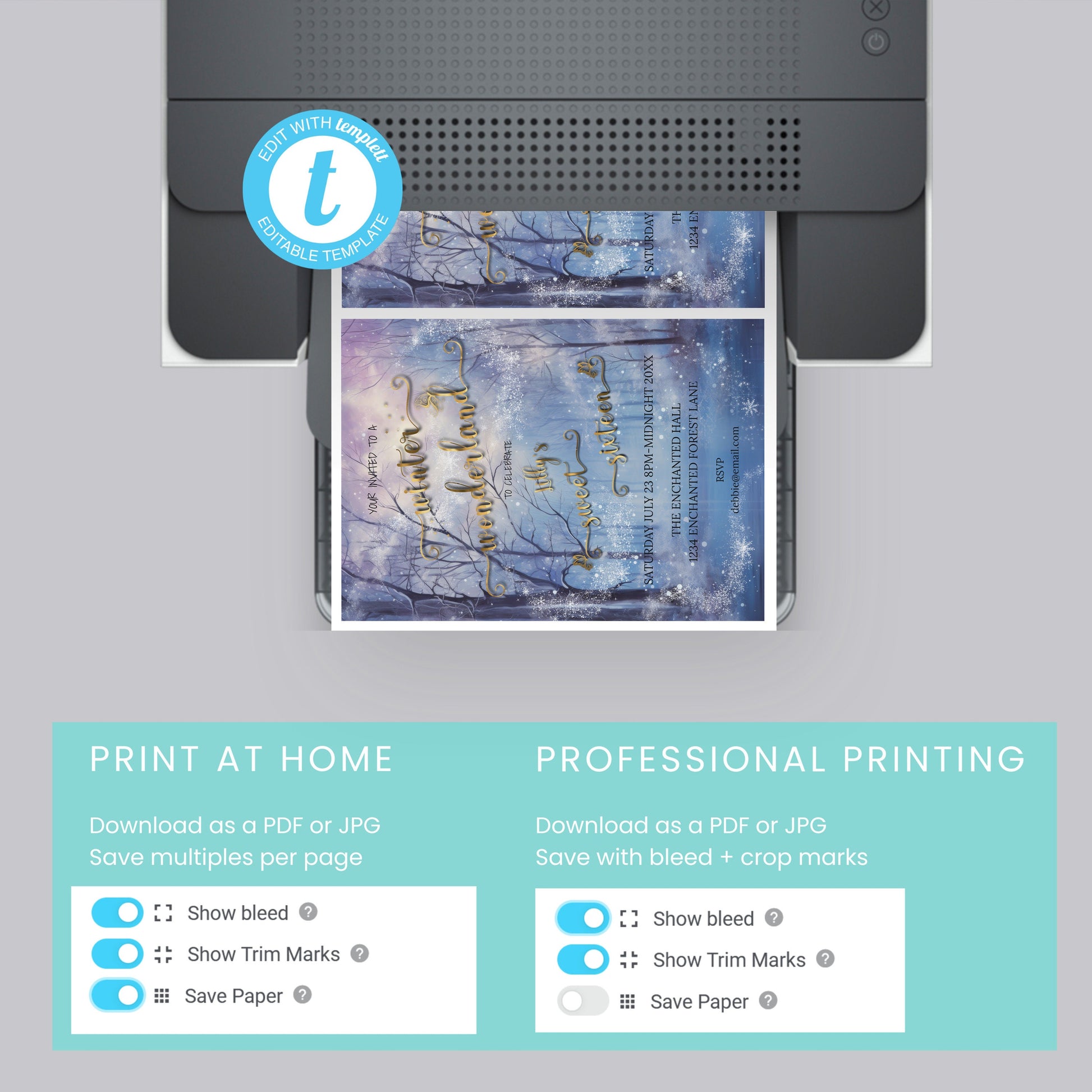 Winter Wonderland Sweet 16 Invitation | Editable Party Template