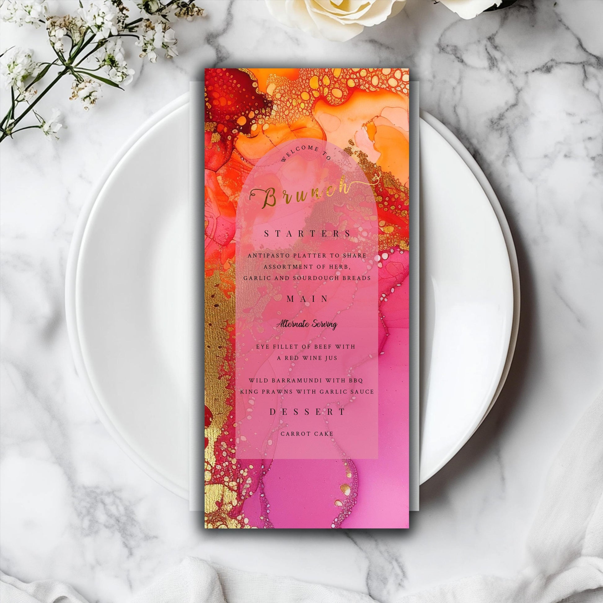 Hot Pink & Orange Brunch Menu Template – Editable Party Design | Fiesta Theme