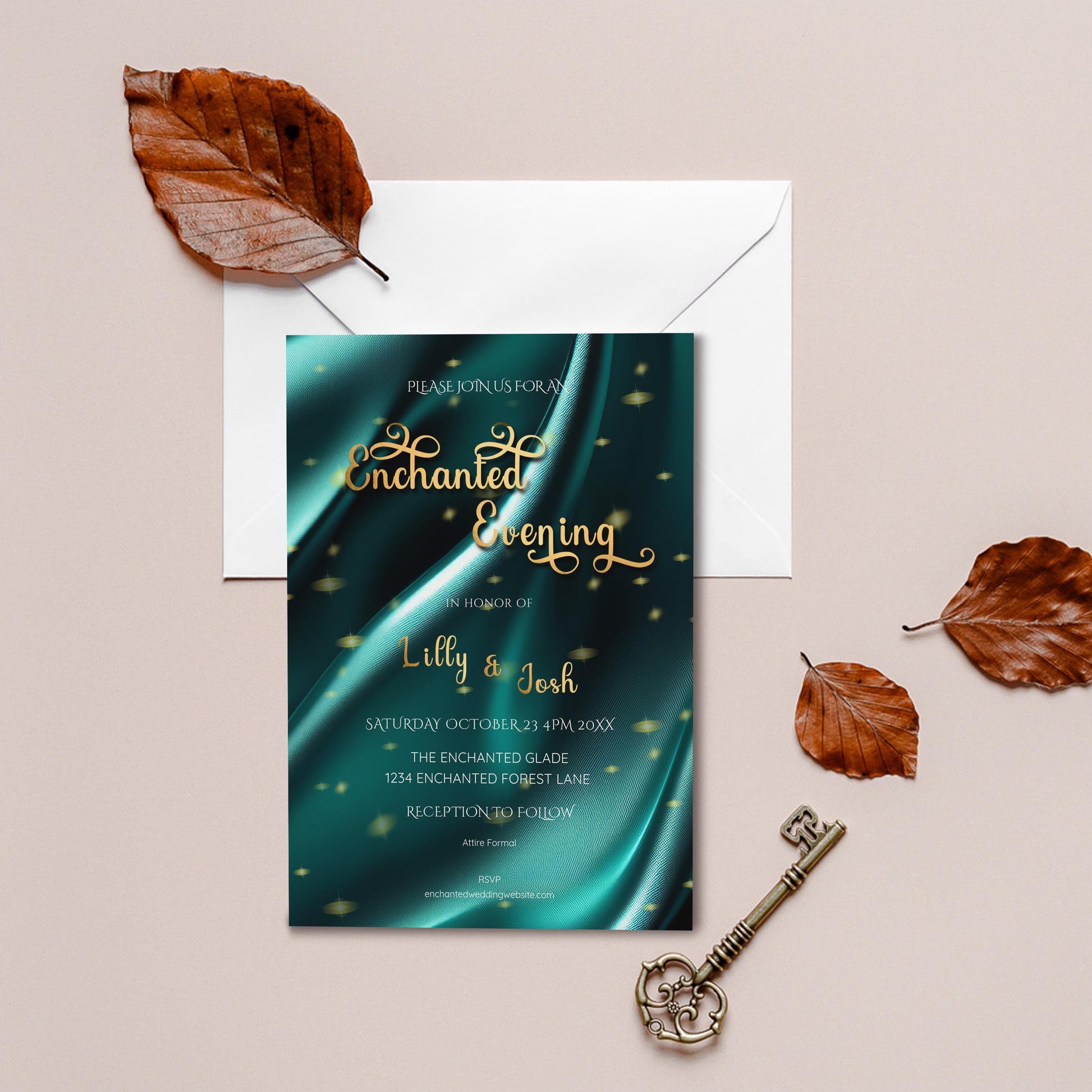Teal & Gold Wedding Invitation | Elegant 5x7 Editable Template | Digital Download