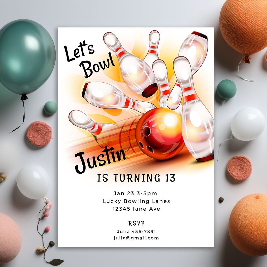 Bowling Party Invitation – Editable Kids, Teen & Adult Birthday Template