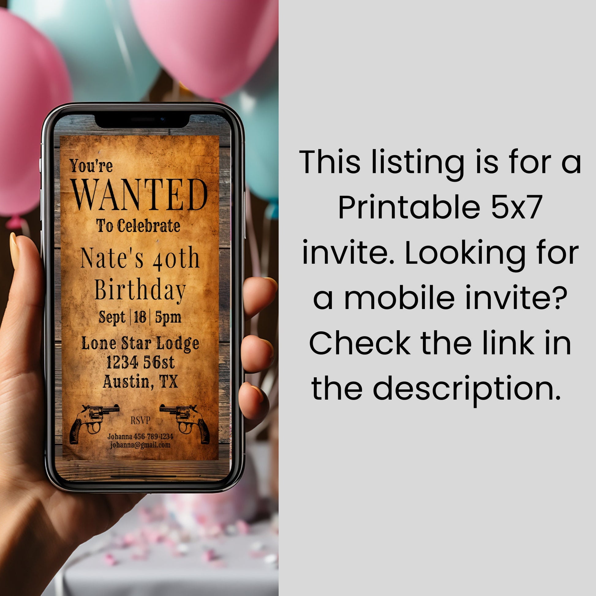 Western 40th Birthday Invitation Template Set | Editable Wanted Poster & Thank You Tag Bundle | Cowboy Party Digital Download