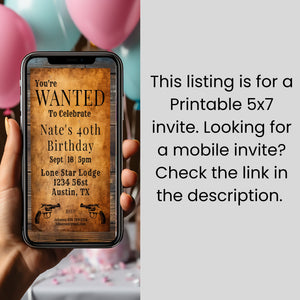 Western 40th Birthday Invitation Template Set | Editable Wanted Poster & Thank You Tag Bundle | Cowboy Party Digital Download