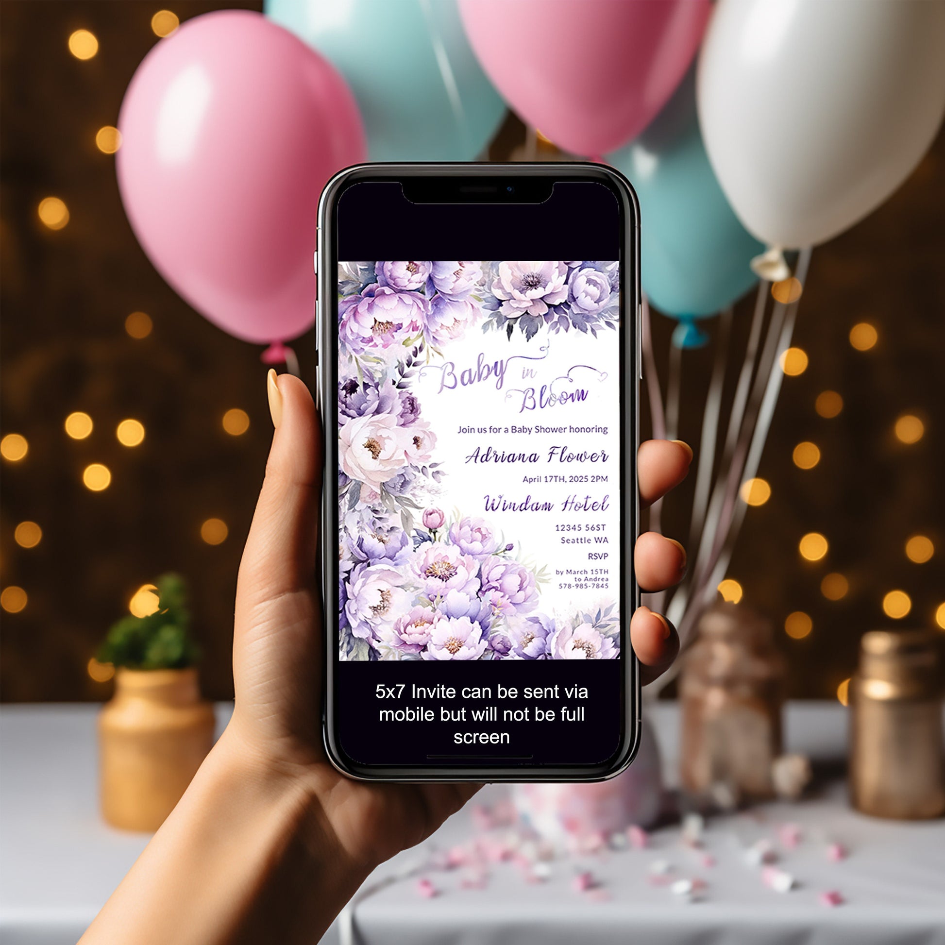 Lavender Floral Baby Shower Invitation: Editable Template (Digital Download)
