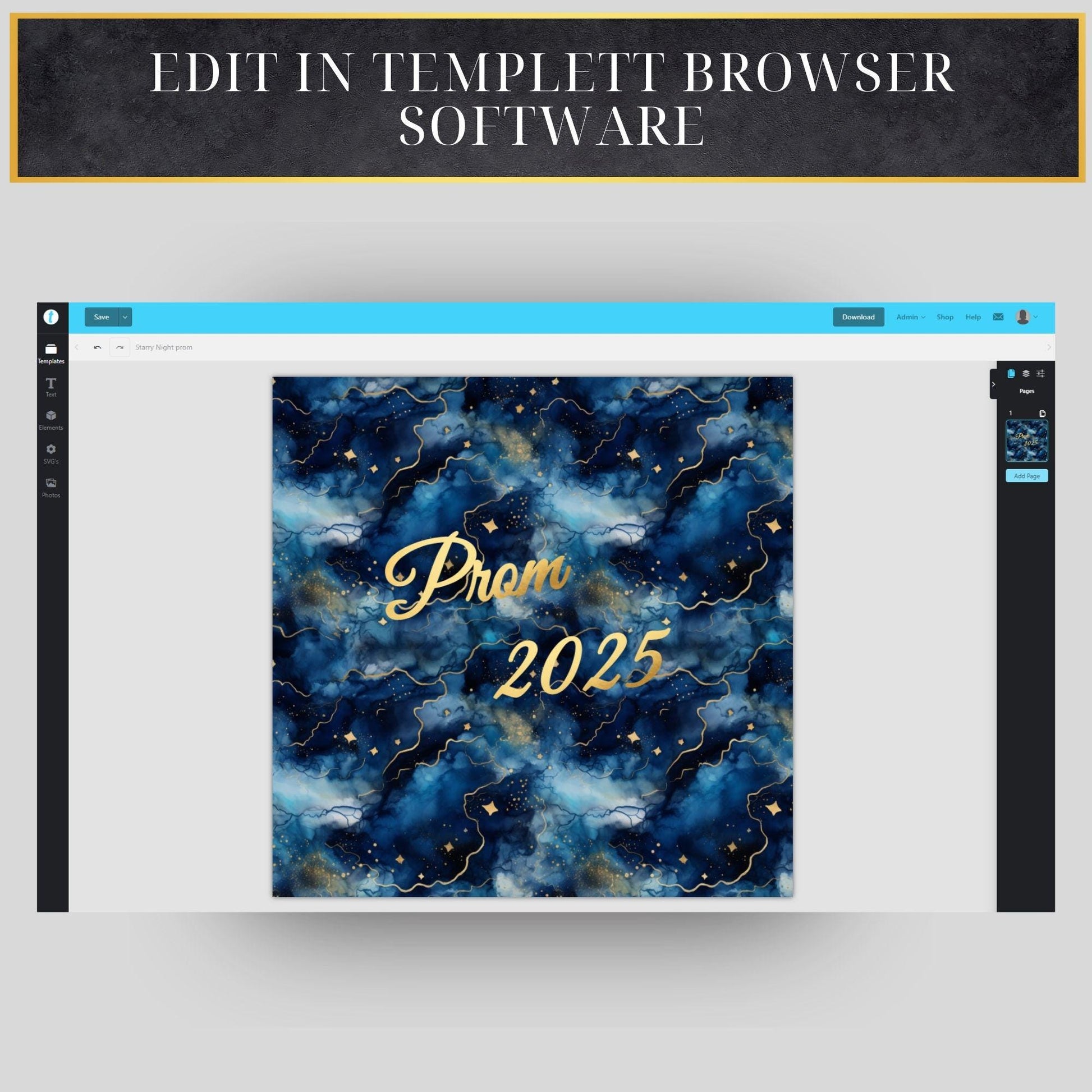 Starry Night Prom Backdrop - Editable Prom Invitation Template | Gold Foil Lettering