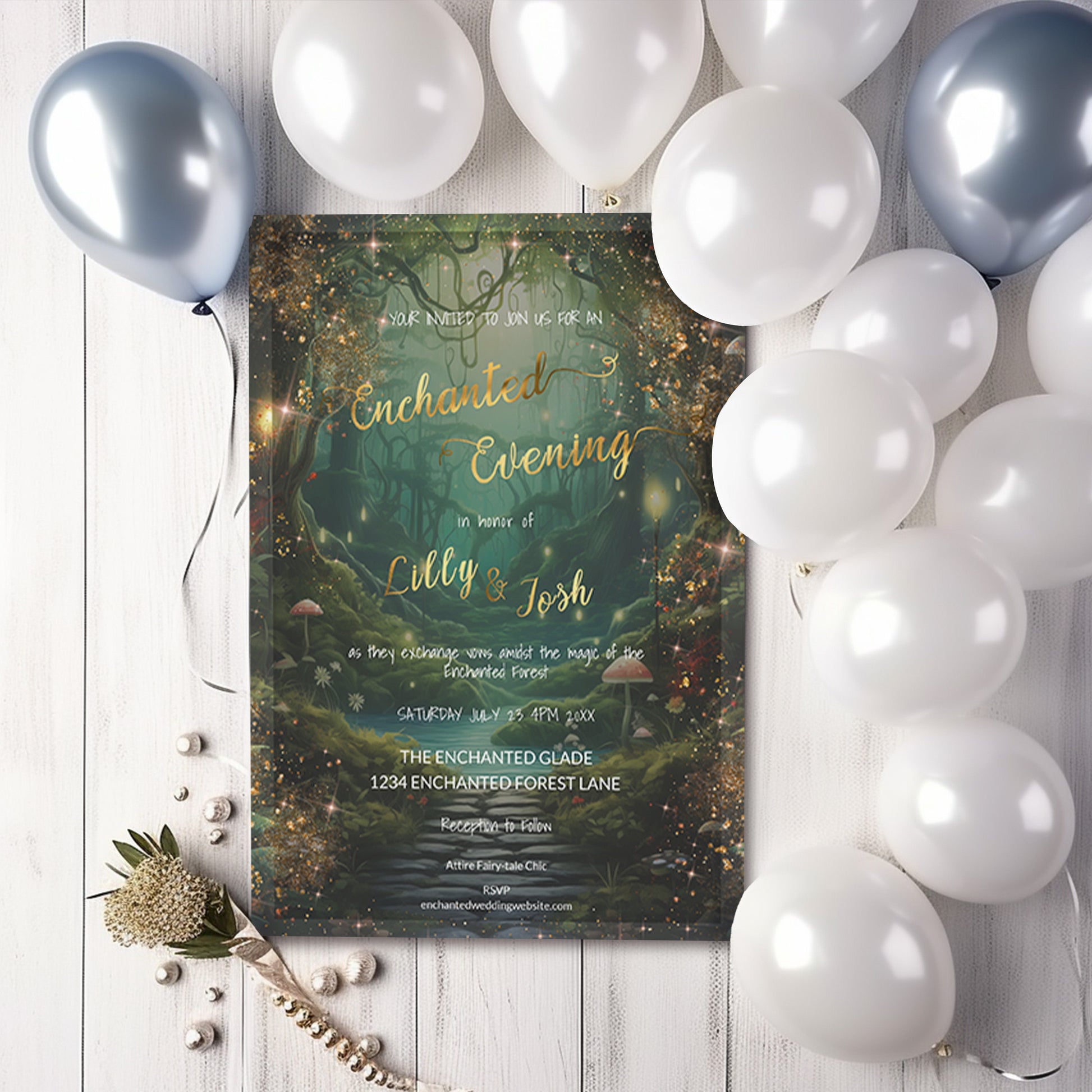 Enchanted Forest Wedding Invitation – Editable Rustic Fairytale Garden Invite Template
