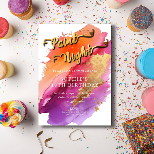 Paint Night Birthday Invitation | Editable Art Party Template | Printable 5x7 Design