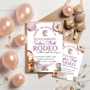 Editable Girl's 1st Rodeo Birthday Invitation Bundle | Western Cowgirl Party Templates
