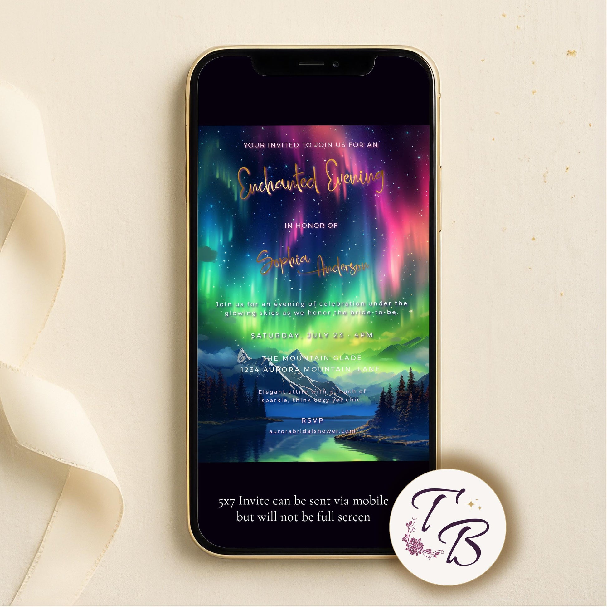 Aurora Borealis Invitation - Editable 5x7 Bridal Shower Template | Northern Lights Invite