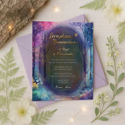 Enchanted Forest Quinceañera Invitation | Fairytale Editable Template