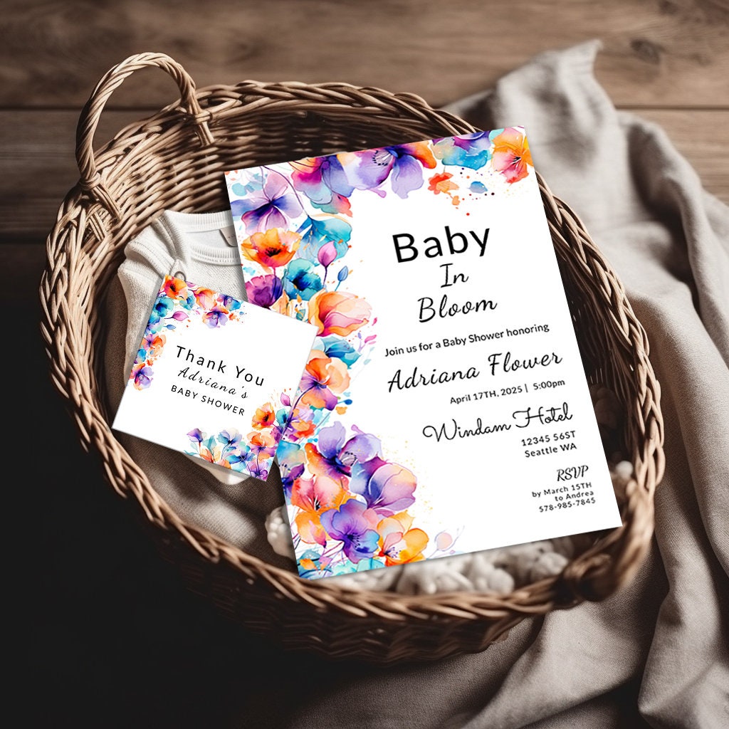 Baby Shower Invitation | Boho Baby Shower Invite With Editable Template & Matching Cards Bundle