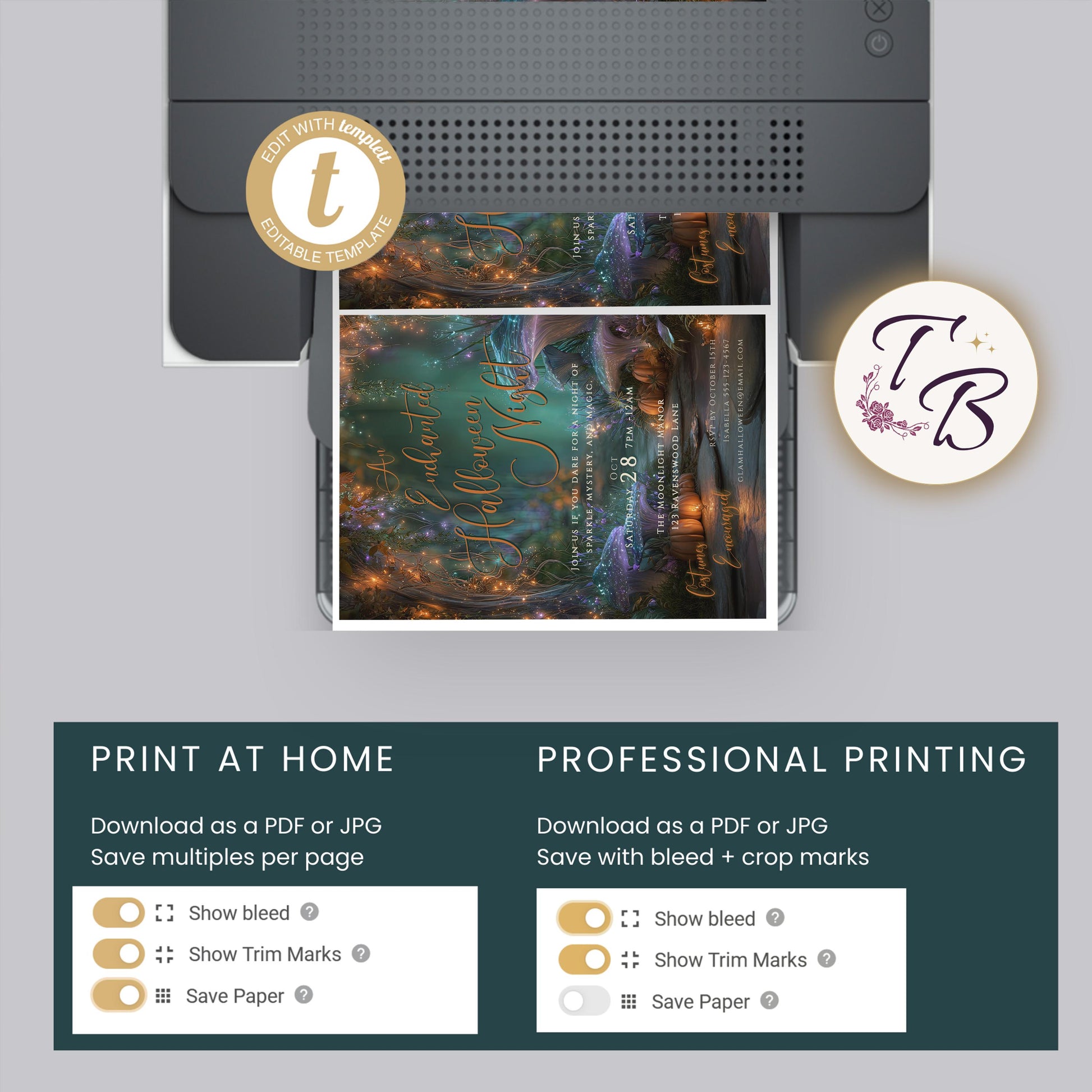 Halloween Party Invitation – Editable Pumpkin Template | Glam Enchanted Forest Invite