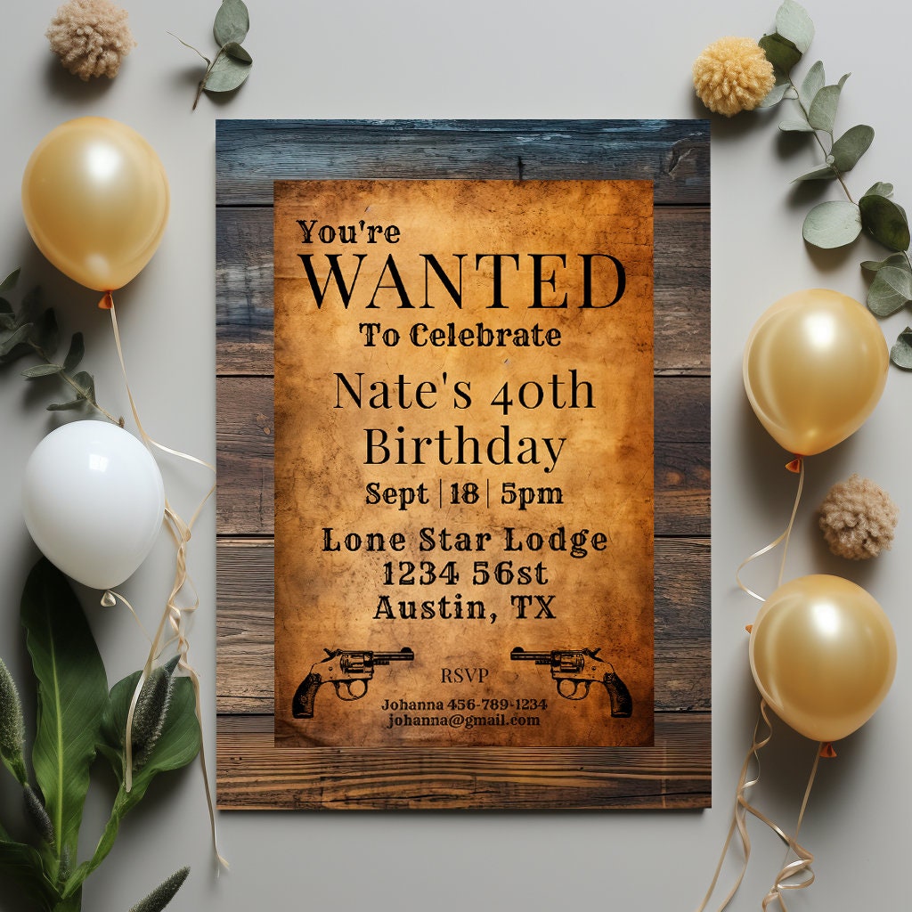 Editable Western Birthday Invitation Bundle | Wanted Poster, Cowboy Party (Adult)