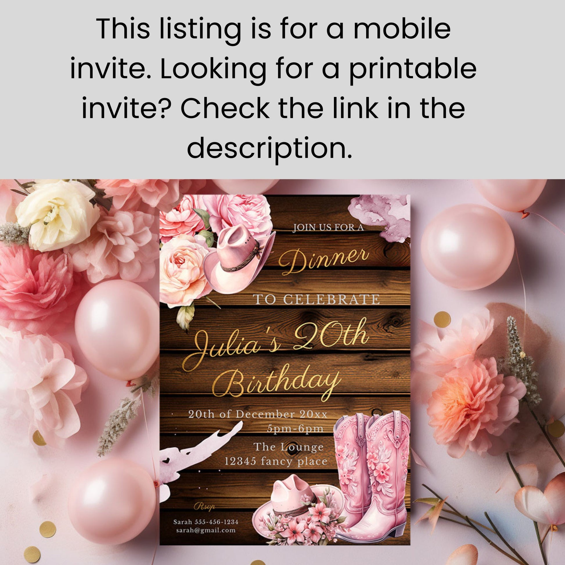 Pink Cowgirl Birthday Invitation: Rustic Western Mobile Invite