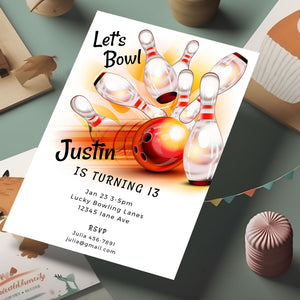 Bowling Party Invitation – Editable Kids, Teen & Adult Birthday Template