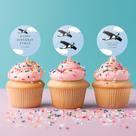 Airplane Birthday Cupcake Toppers | Editable Party Template