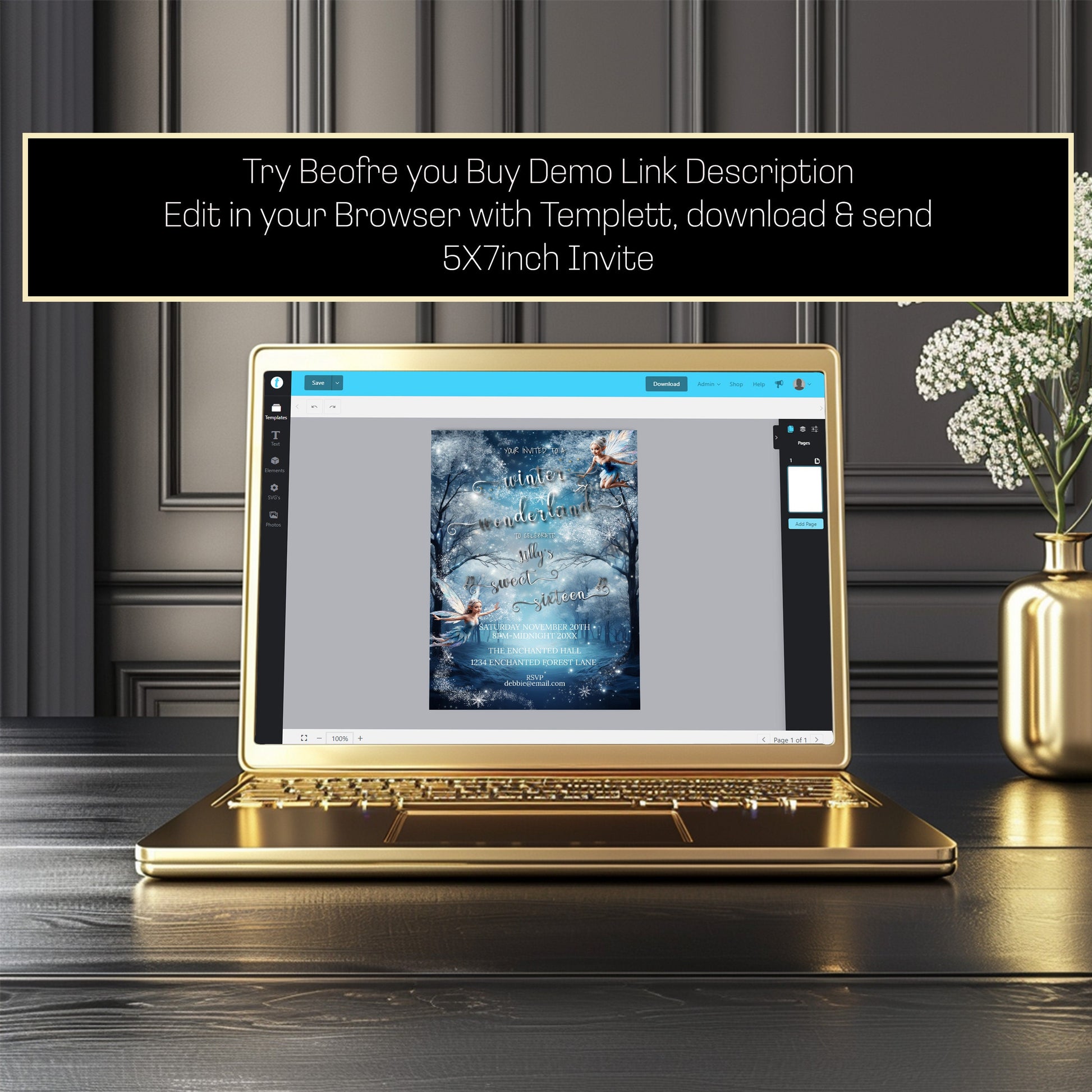 Winter Wonderland Sweet 16 Invitation | Enchanted Forest Editable Template