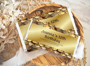 Dragon Scales Chocolate Wrapper – Editable Party Favor Template | Gold Design