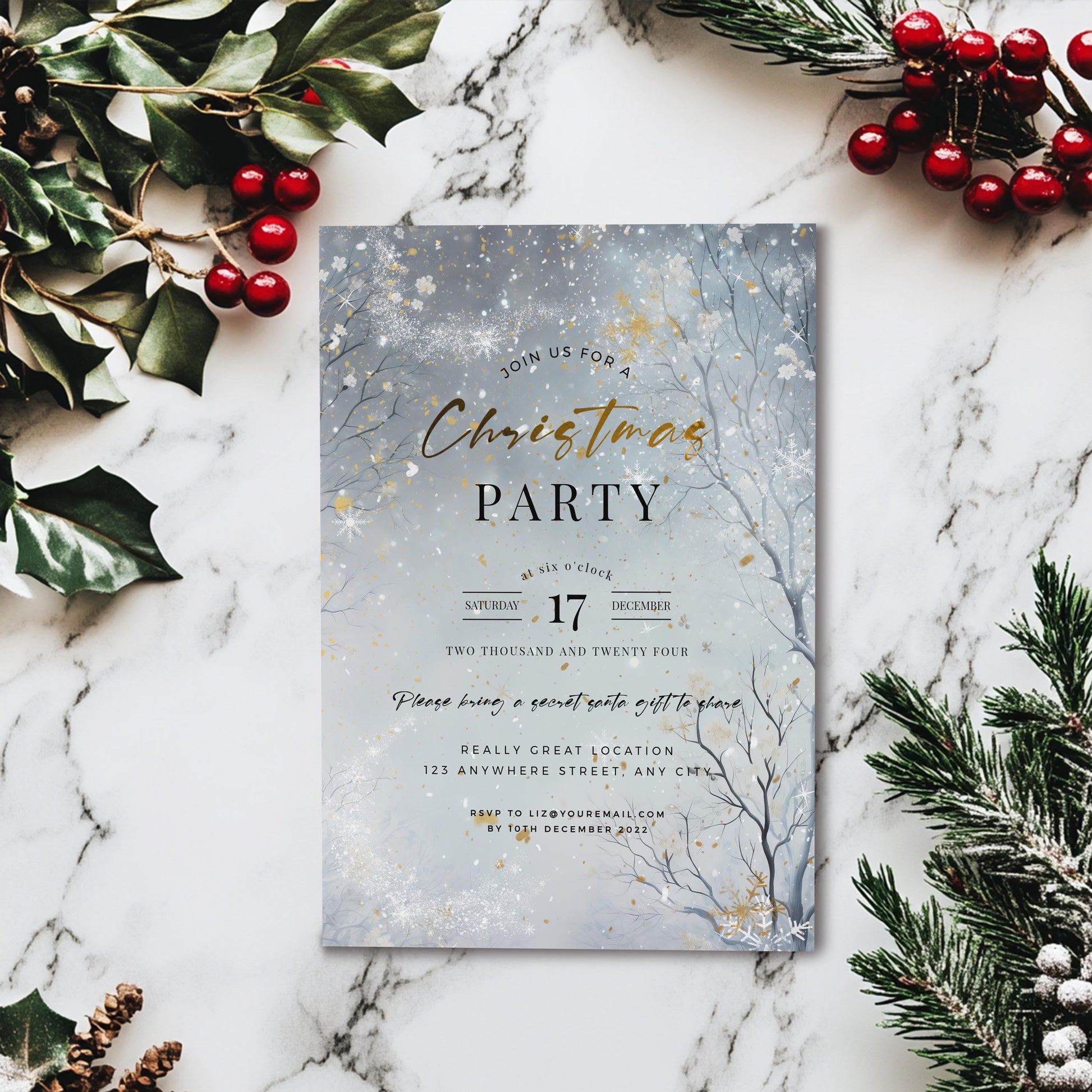 Winter Wonderland Christmas Party Invitation: Enchanted Forest Editable Template