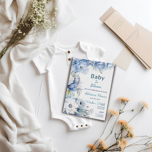 Dusty Blue Floral Baby Shower Invitation | Editable 5x7 Template | Watercolor Digital Download