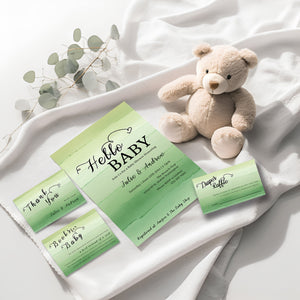 Baby Shower Invitation | Sage Green Watercolor Invitation Set - Editable Digital Bundle